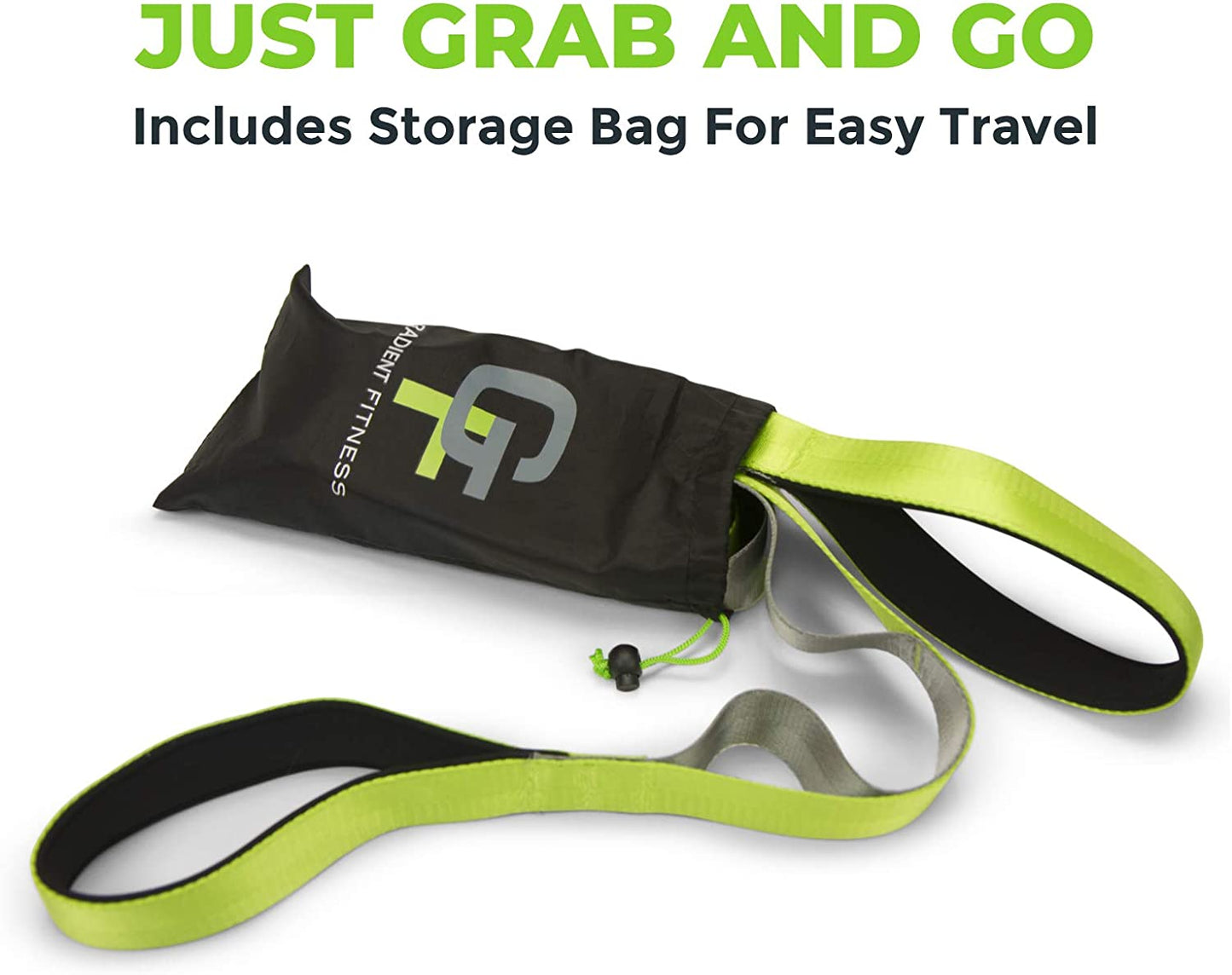 Gradient Fitness 12-loop stretching strap with neoprene handles, ideal for physical therapy, yoga, and leg stretching exercises.