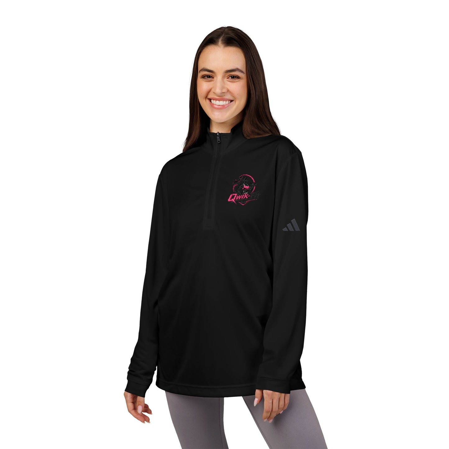 Embroidered soccer crest quarter-zip pullover sweatshirt by Printify, featuring a detailed crest design on a comfortable fabric.