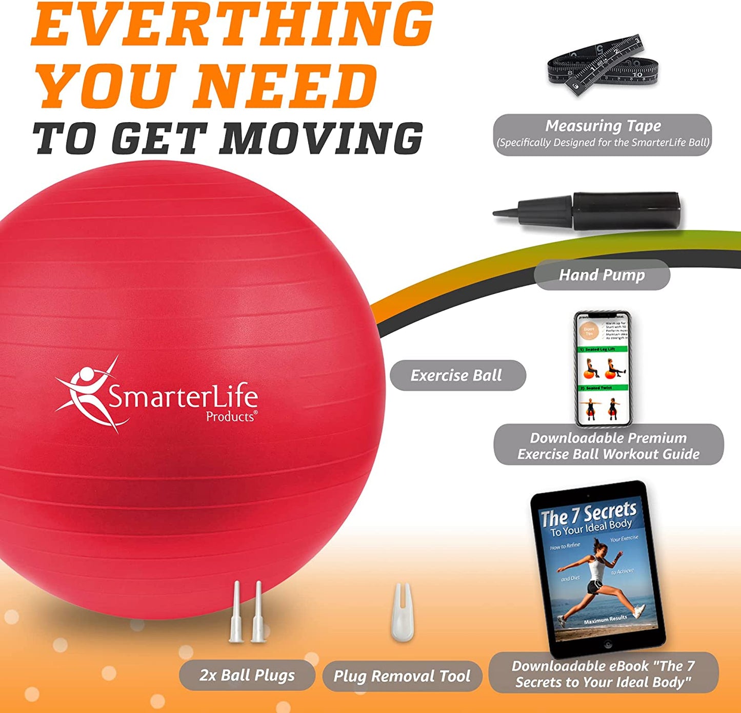 SmarterLife exercise yoga ball for fitness, stability, pregnancy, and physical therapy, with anti-slip surface and burst-resistant design.