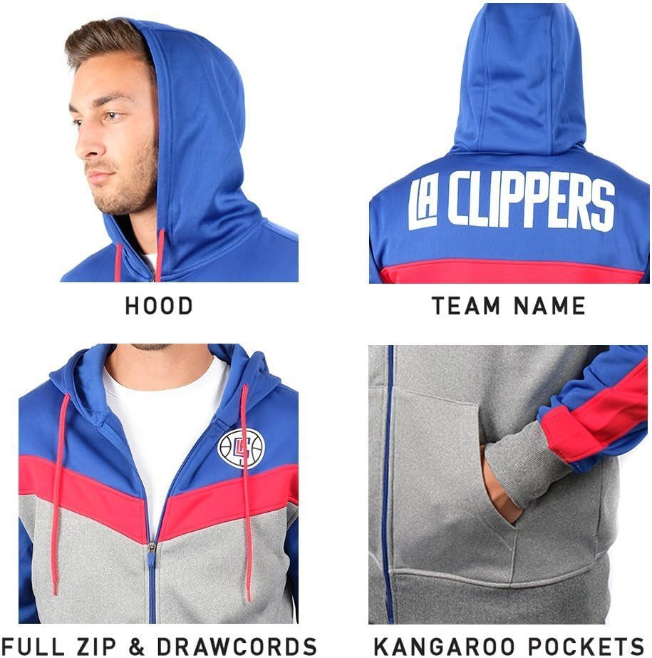 Men's NBA official full-zip hoodie sweatshirt by Ultra Game, featuring basketball team graphics and a comfortable, casual fit.