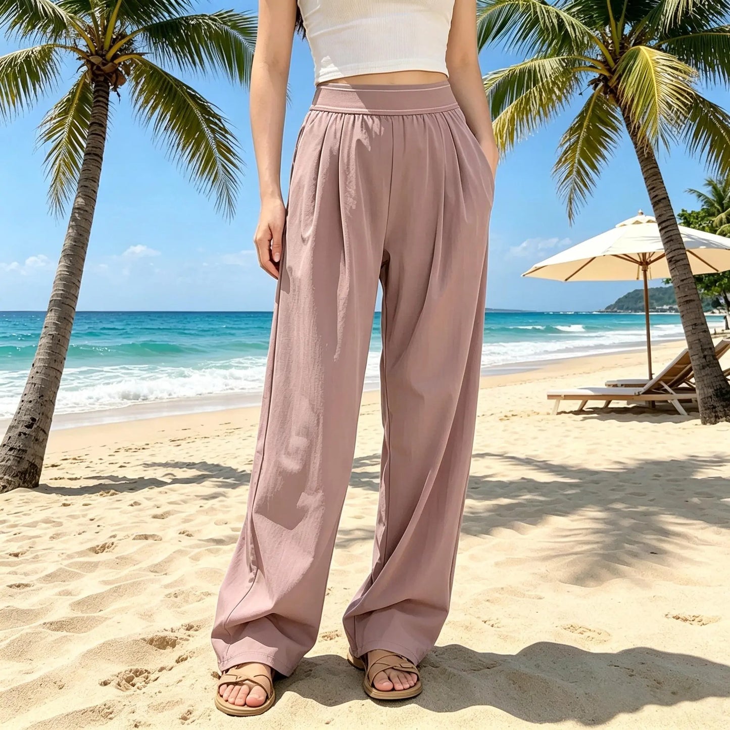 Women’S High Waisted Wide Leg Lounge Pants with Pockets – Lightweight Stretch Casual Yoga Workout Travel Pants