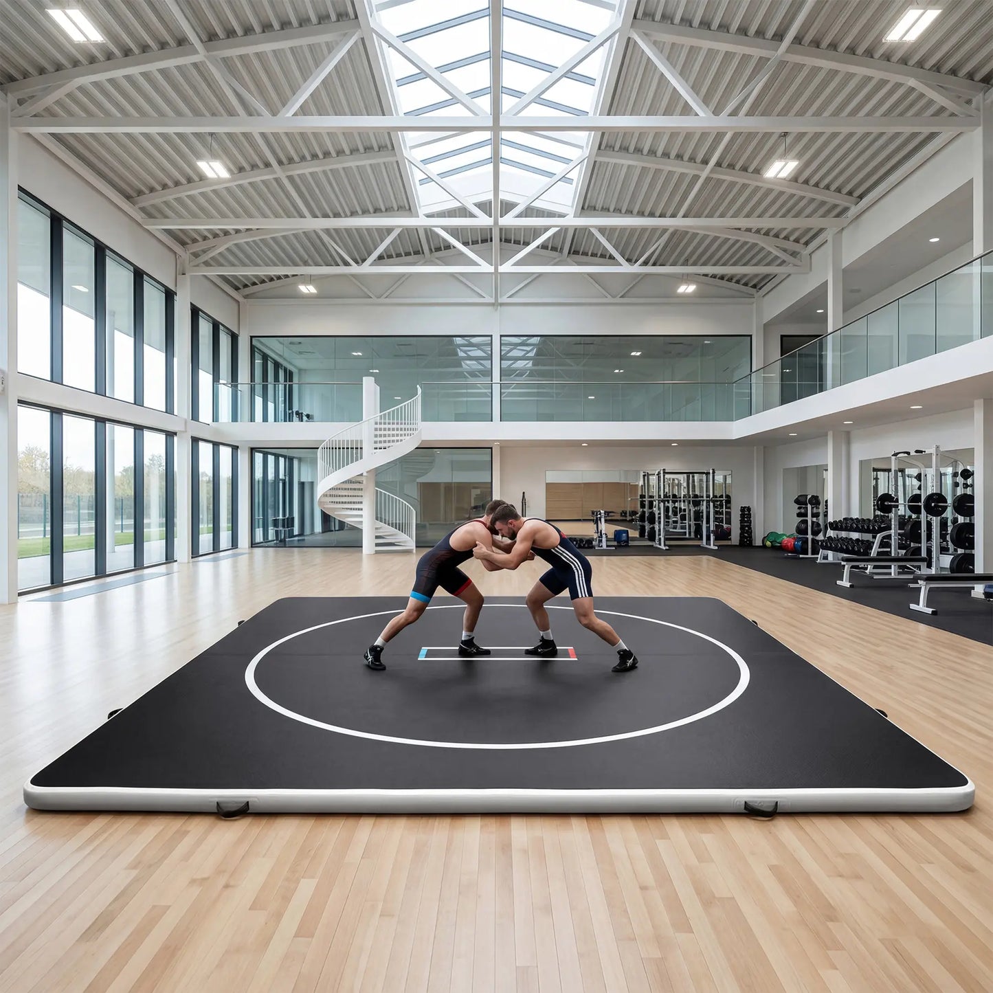 Inflatable wrestling mat 10FT or 13FT PVC portable jiu jitsu and MMA training mat with circles, 4-inch thick indoor outdoor use