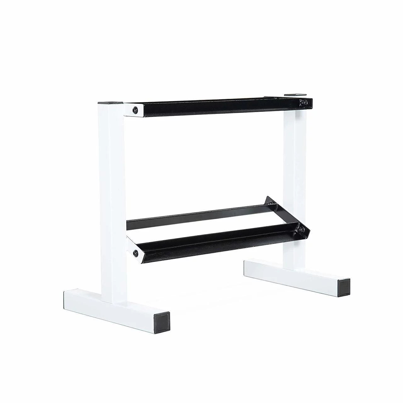 Fitness Essentials 150 lb coated hex dumbbell weight set with white rack, includes 5 to 25 lb dumbbells for strength training.