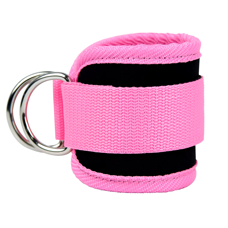 Adjustable Fitness Essentials ankle straps with D-ring for leg workouts, support cuffs, and secure buckle for gym pulley exercises.