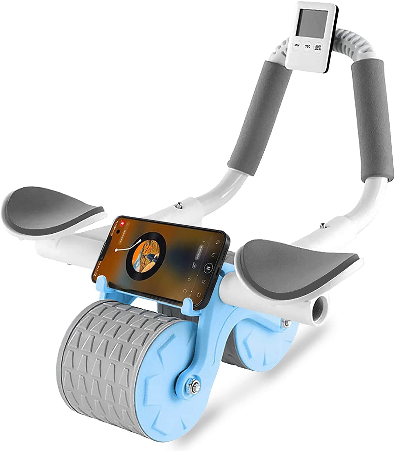 Blue Fitness Essentials Ab Roller with timer for core strengthening and faster 6-pack development.