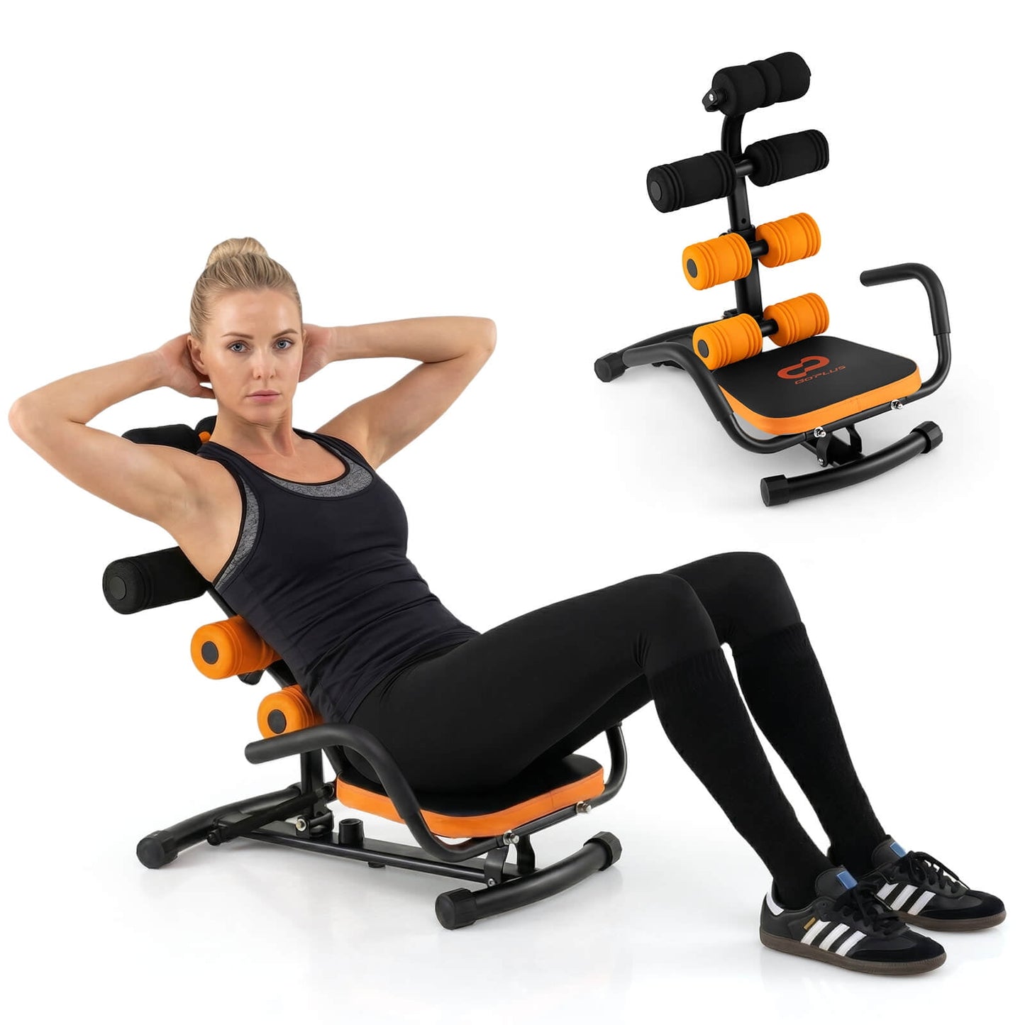 Fitness Essentials core ab trainer bench for abdominal workouts, featuring a sturdy design for stomach exercise and gym fitness.