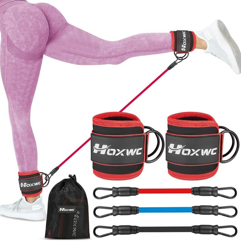 Black ankle resistance band set by My Store 2, featuring multiple elastic bands for strength training and exercise routines.