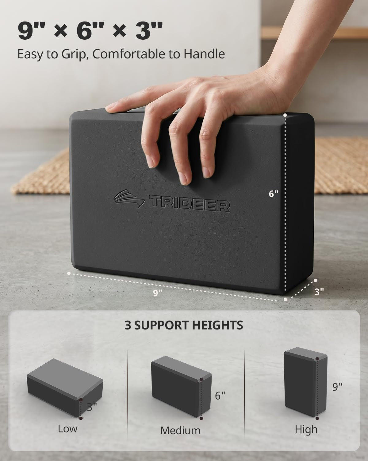Black yoga blocks 2-pack from My Store 2, soft non-slip foam with beveled edges for yoga, Pilates, and dance stretching.