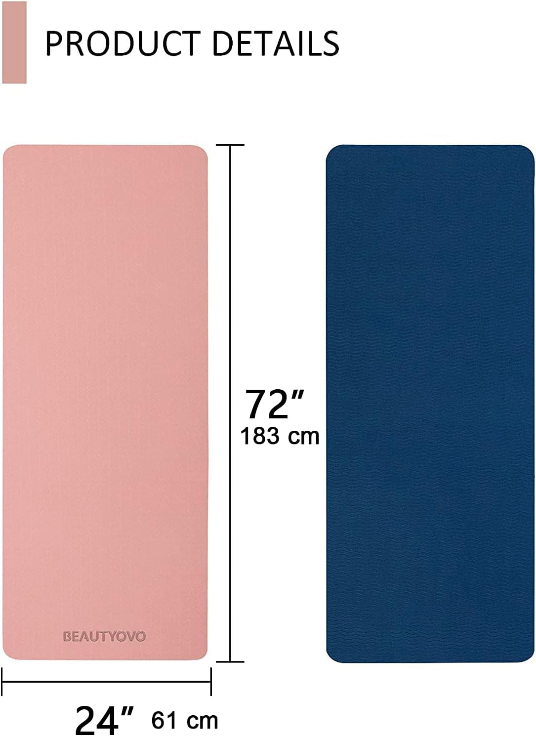 Cherry pink and navy blue My Store 2 yoga mat with strap, 1/3 inch thick, double-sided non-slip TPE yoga and Pilates workout mat.