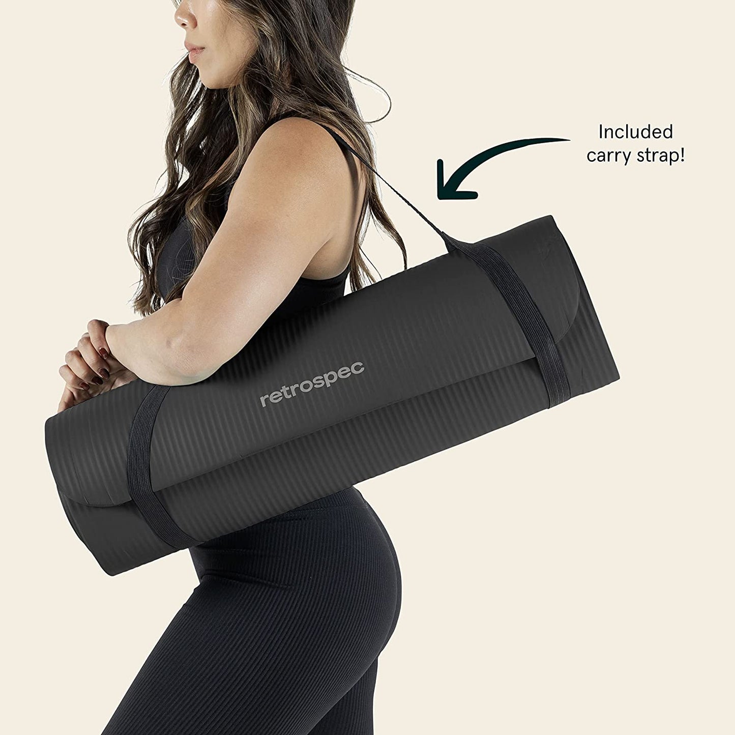 My Store 2 Solana yoga mat in graphite, 1/2 inch thick, non-slip surface, 72x24 inches, with nylon strap for Pilates and fitness.