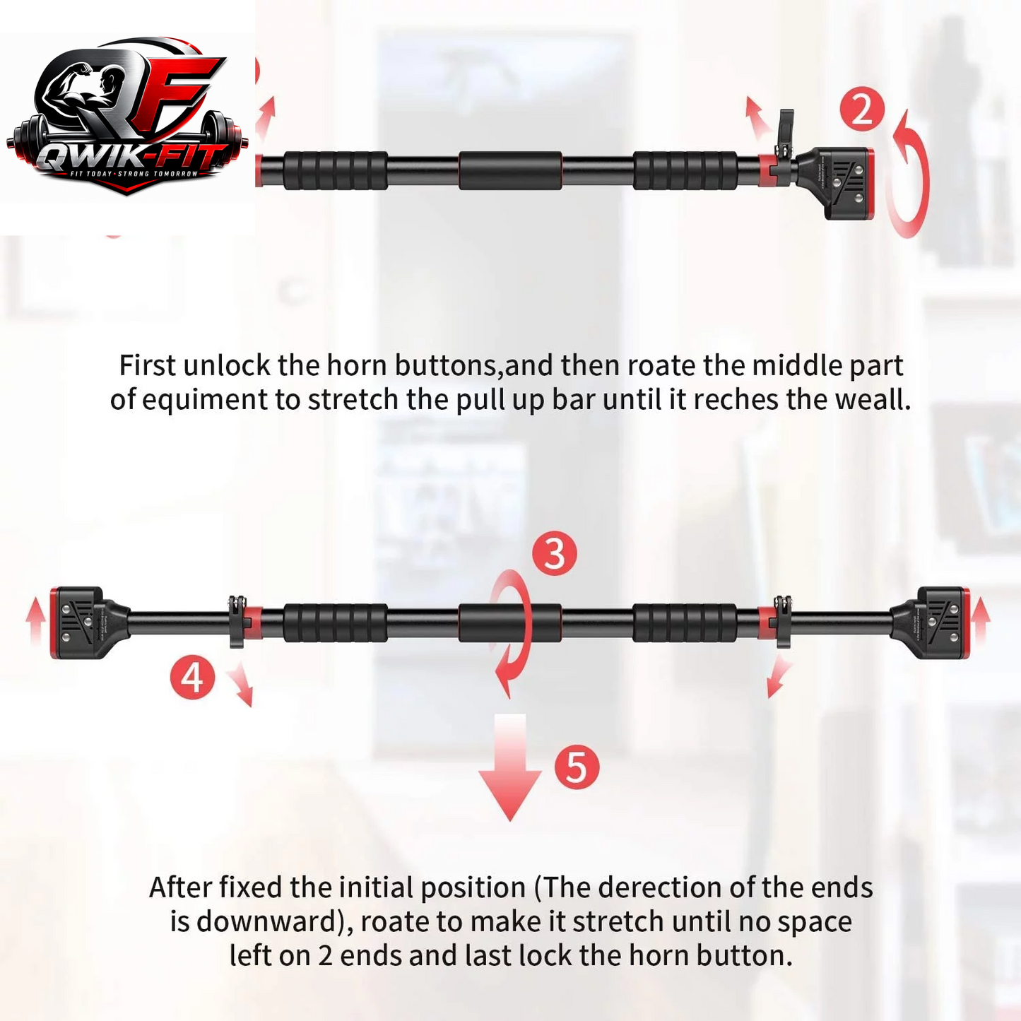 Doorway Chin up Bar Pull up Bar Exercise 28"-36" Doors Screw Less Press Fit