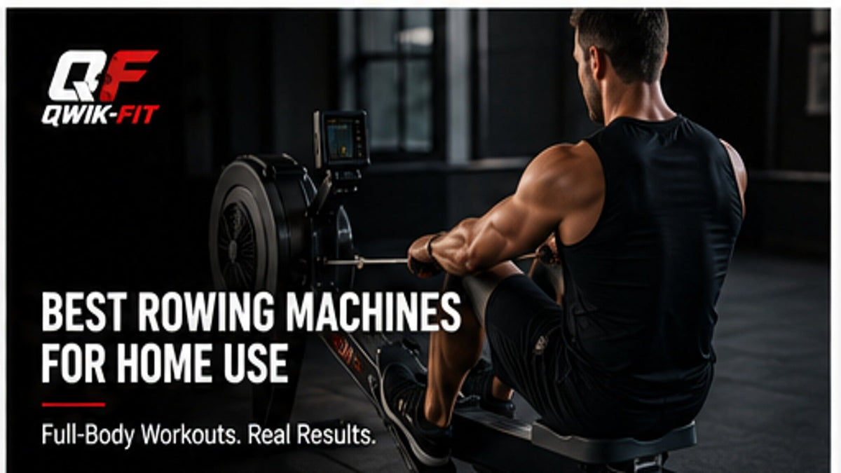 Man using a rowing machine at home for workouts, featured in the rowing machine buying guide.