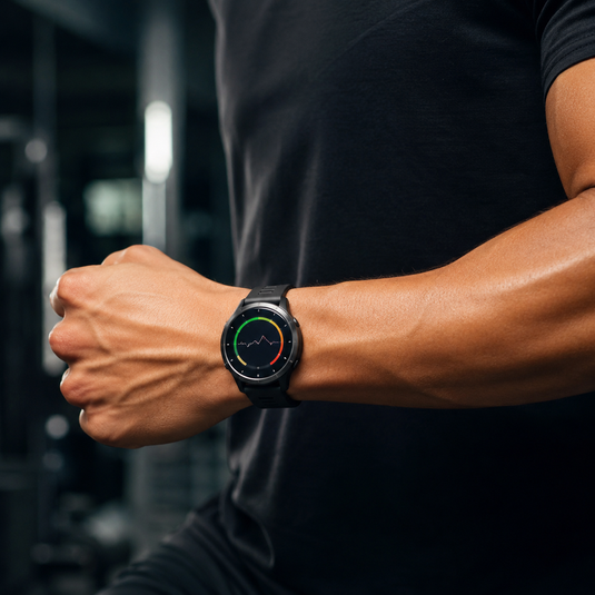 GPS fitness watches for health tracking worn on the wrist of a fitness enthusiast monitoring health metrics.