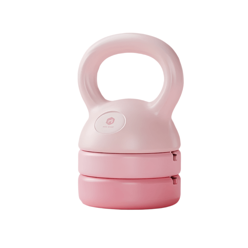 Adjustable 12lb kettlebell for home workouts in pink color with ergonomic design for fitness routines.