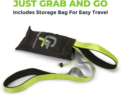 Gradient Fitness 12-loop stretching strap with neoprene handles, ideal for physical therapy, yoga, and leg stretching exercises.