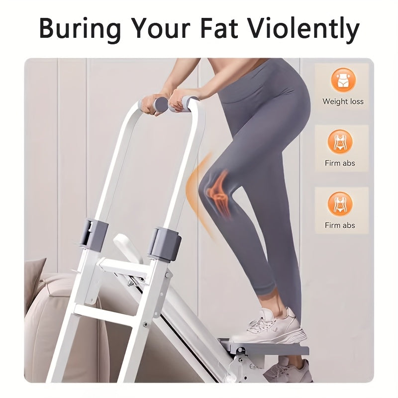 Person using a foldable stair climber fitness machine for effective home workouts.