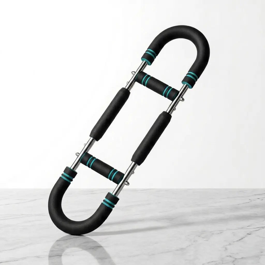 Heavy-duty steel power twister from Fitness Essentials, adjustable resistance U-shaped arm for chest and arm strength training.