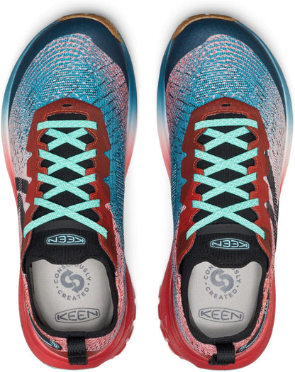 KEEN Seek trail running shoes in gray with black accents, featuring rugged soles and breathable mesh uppers for outdoor running.