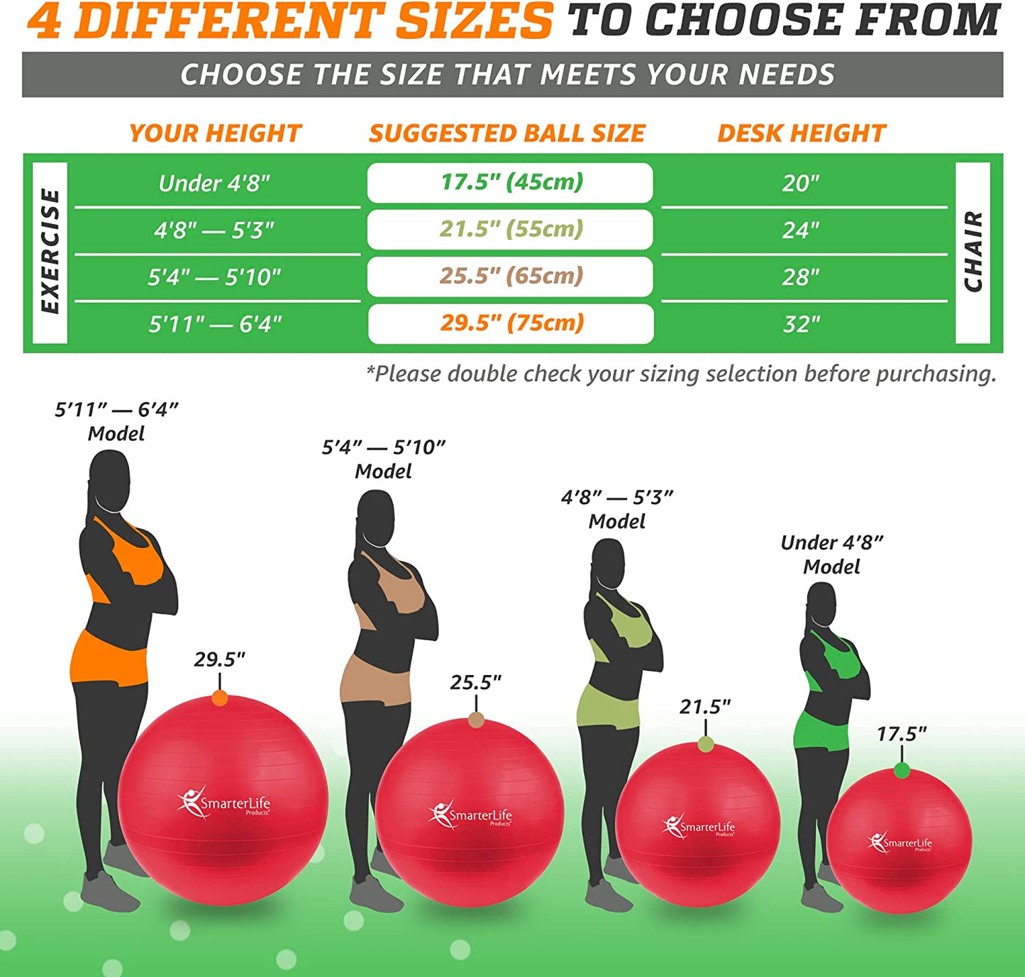 SmarterLife exercise yoga ball for fitness, balance, and pregnancy, with anti-slip surface and burst-resistant design.