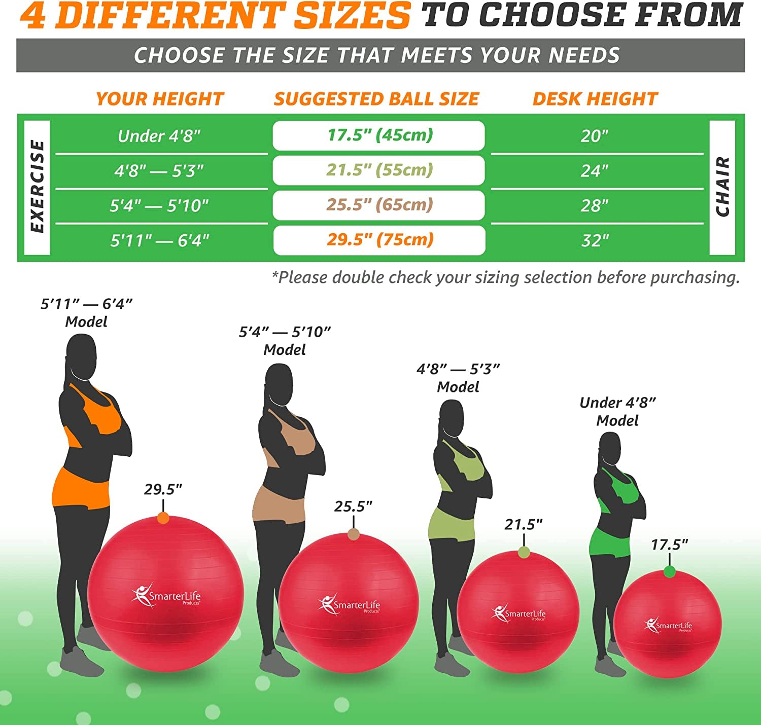 SmarterLife exercise yoga ball for fitness, balance, and pregnancy, with anti-slip surface and burst-resistant design.