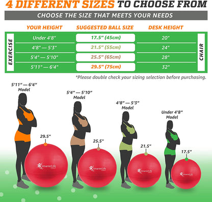 SmarterLife exercise yoga ball for fitness, balance, and pregnancy, with anti-slip surface and burst-resistant design.