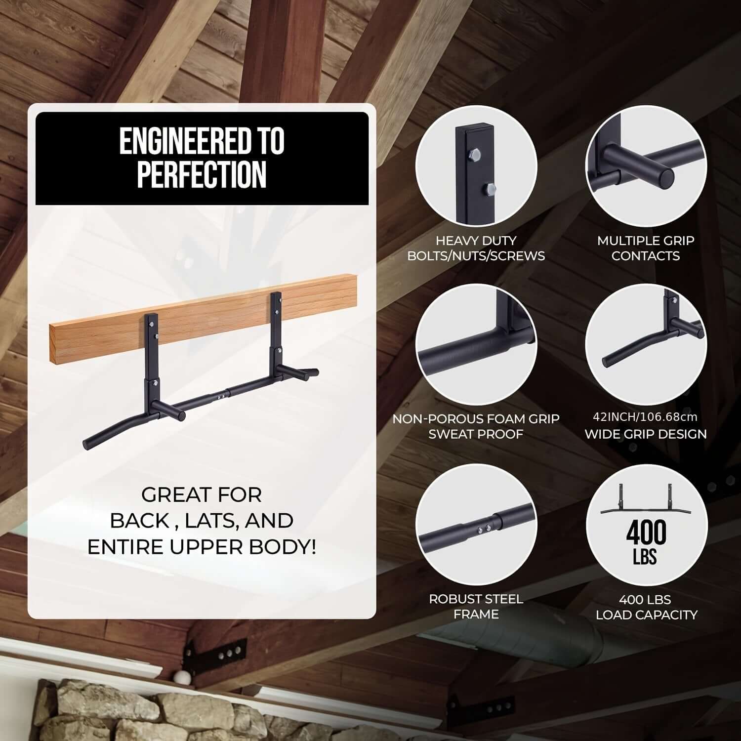 Wall-Mounted Stainless Steel Pull-Up Bar Black product image 2