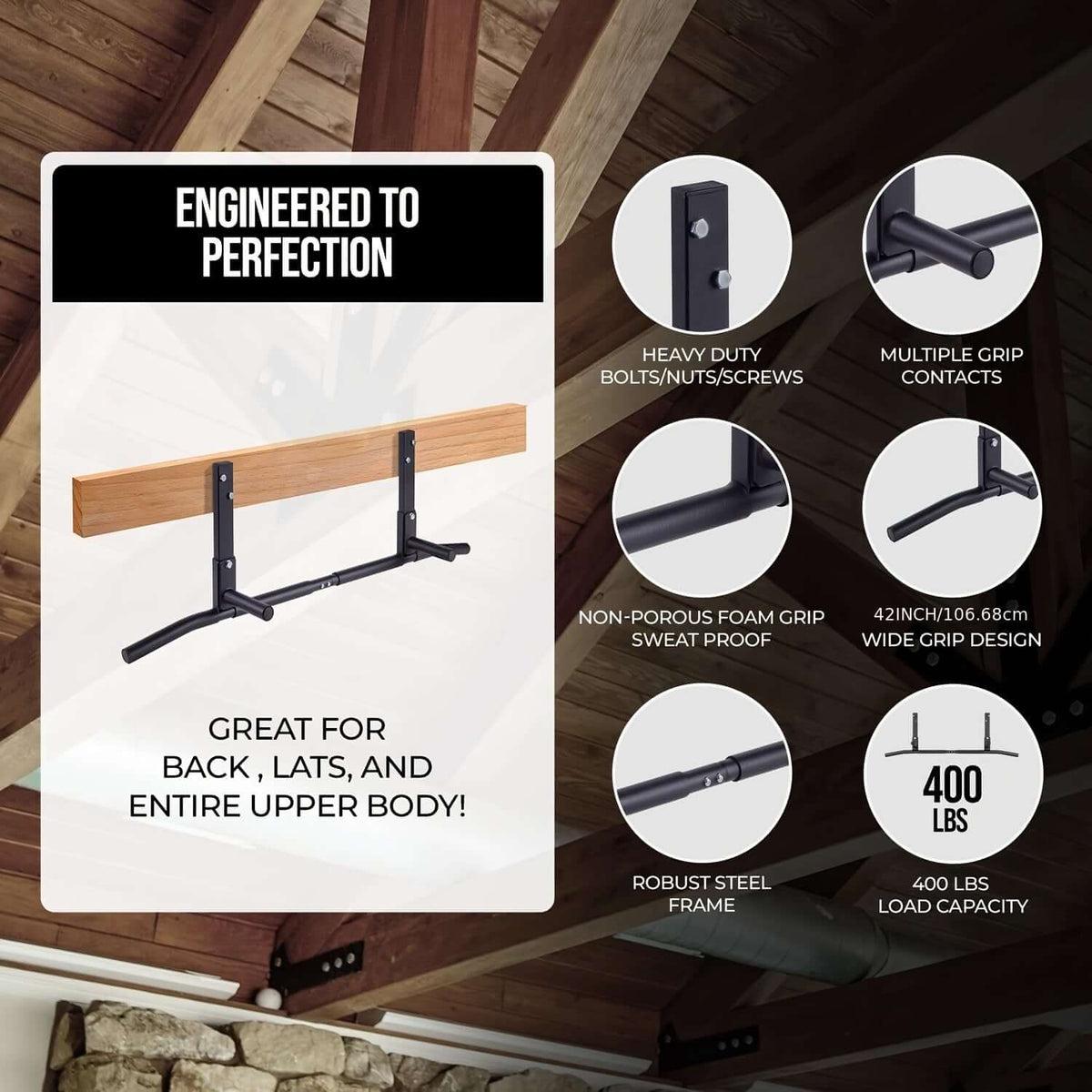 Wall-Mounted Stainless Steel Pull-Up Bar Black product image 2