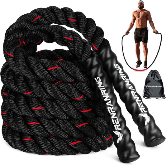 Renranring weighted jump rope for adults with 3lb, 4lb, or 5lb weights, ideal for fitness, strength, and muscle building.