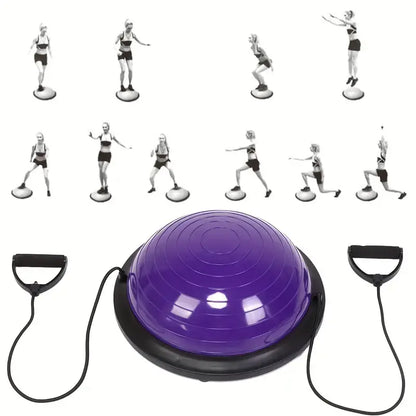 Balance Ball Gym Training Exercise Half Fitness with Pump & Band - Purple-3