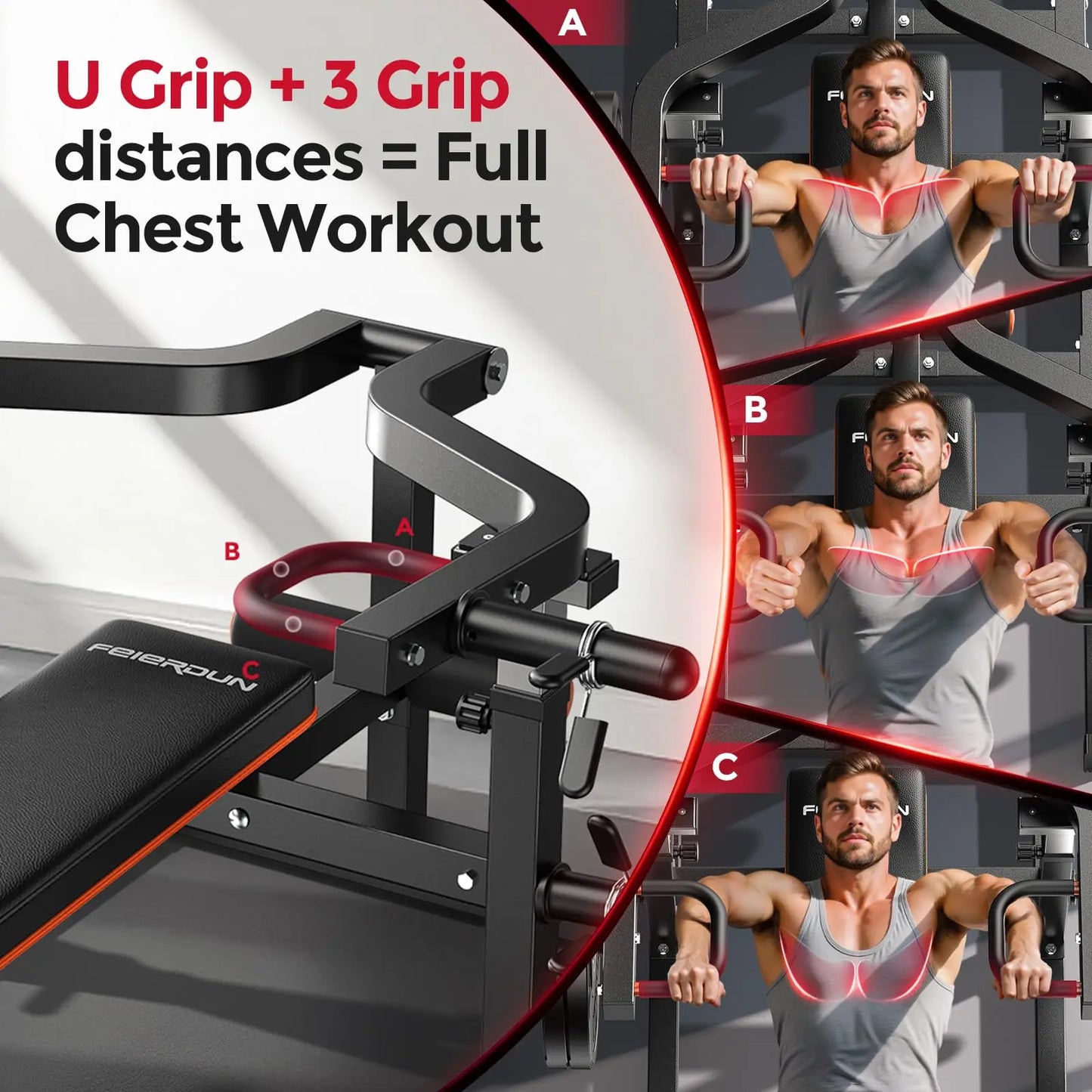 FED FITNESS SO2 Chest Press Machine, Heavy-Duty Bench Press Machine with 4-Level Adjustable Independent Converging Arms, Unique Adjust Bench Design, Chest Press Bench for Strength Training Equipment