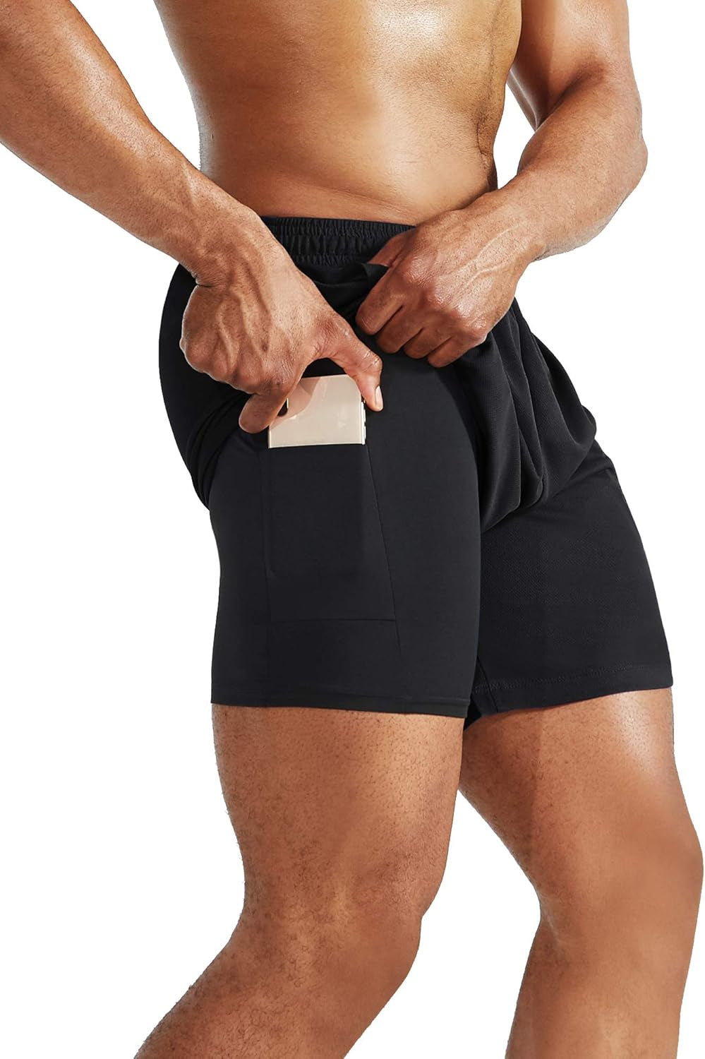 NELEUS men's 2-in-1 running shorts with liner, dry fit fabric, and pockets, designed for comfortable workout and running activities.