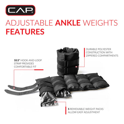 20 lb Adjustable Ankle Weights Set (10 lb Each) for Strength Training