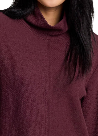 RBX active women's quilted cowl neck pullover sweater with thumbholes, lightweight mock neck tunic sweatshirt in soft fabric.