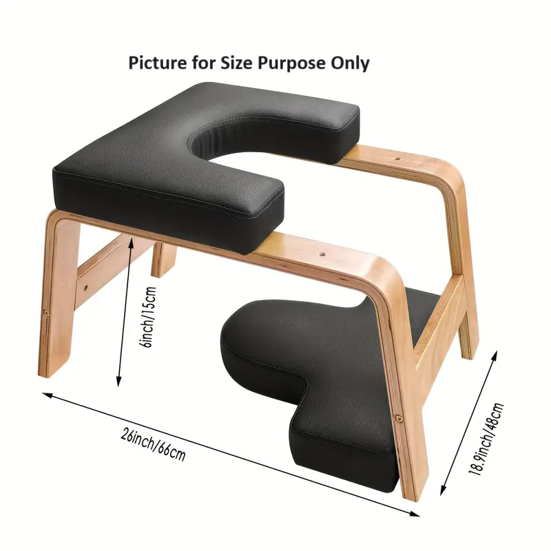 Premium padded yoga chair stand with measurements for effective headstand training.