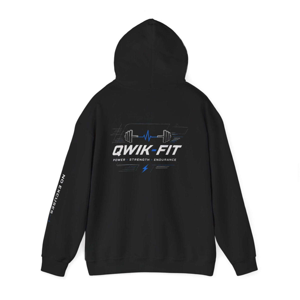 Stylish Qwik-Fit fitness hoodie featuring a barbell logo, perfect for workouts and casual wear.