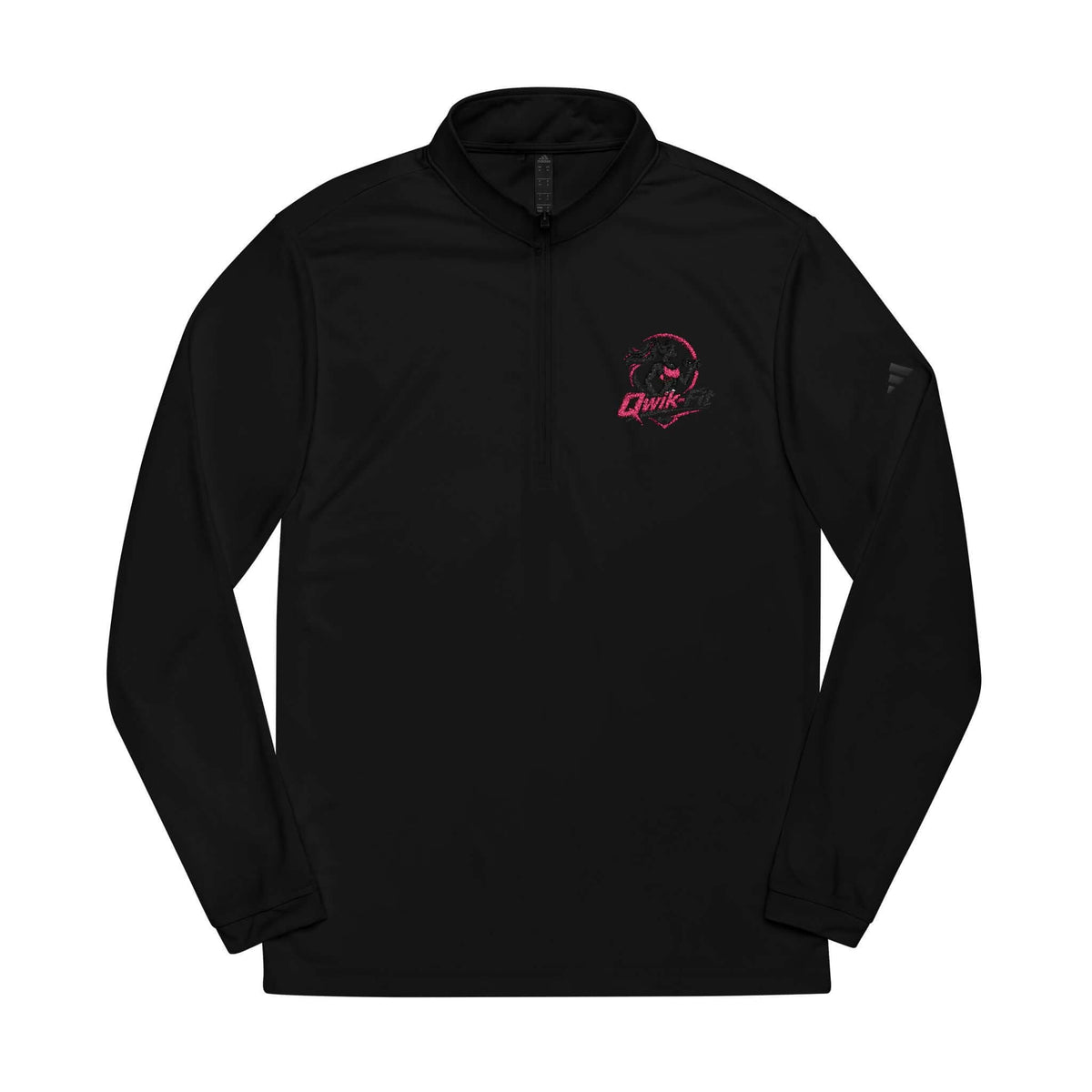 Embroidered soccer pullover in black featuring quarter-zip neckline and logo detail for athletic training.