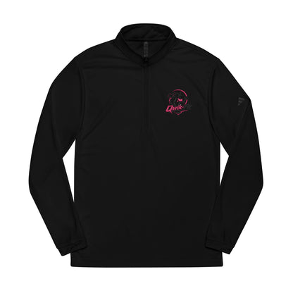 Embroidered soccer crest quarter-zip sweatshirt by Printify, navy blue sweatshirt with team logo embroidery on chest.
