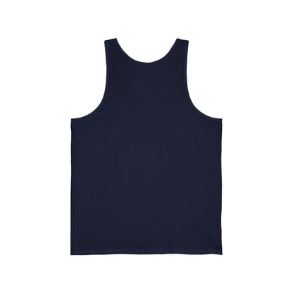 White minimalist tank top with a small pocket and logo, casual summer vest by Printify, shown on a plain background.