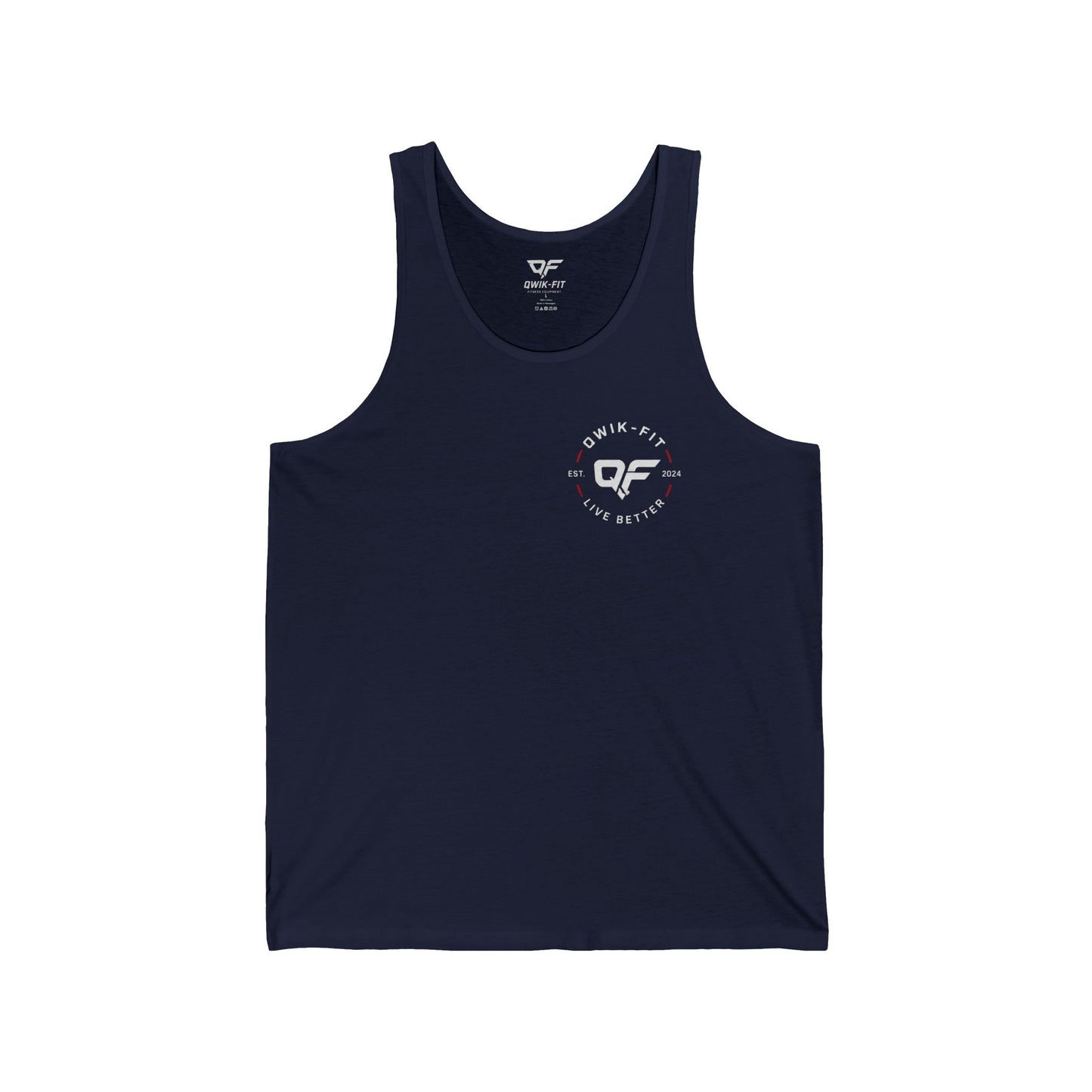 Minimalist white tank top with a clean pocket logo, casual summer vest by Printify, displayed on a plain background.