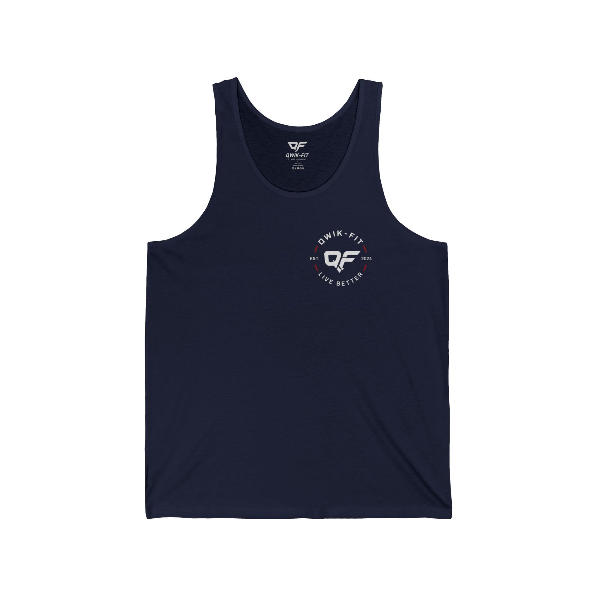 Minimalist white tank top with a clean pocket logo, casual summer vest by Printify, displayed on a plain background.