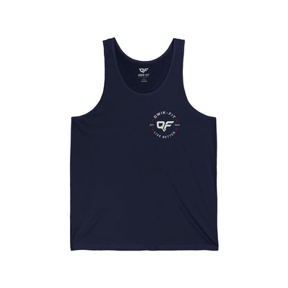 Minimalist white tank top with a clean pocket logo, casual summer vest by Printify, displayed on a plain background.