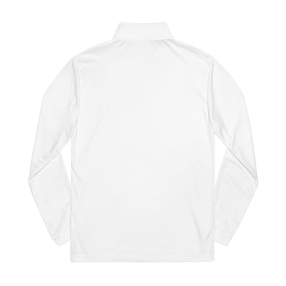 Embroidered soccer crest quarter-zip sweatshirt by Printify, featuring a detailed team logo on the chest and a comfortable fit.