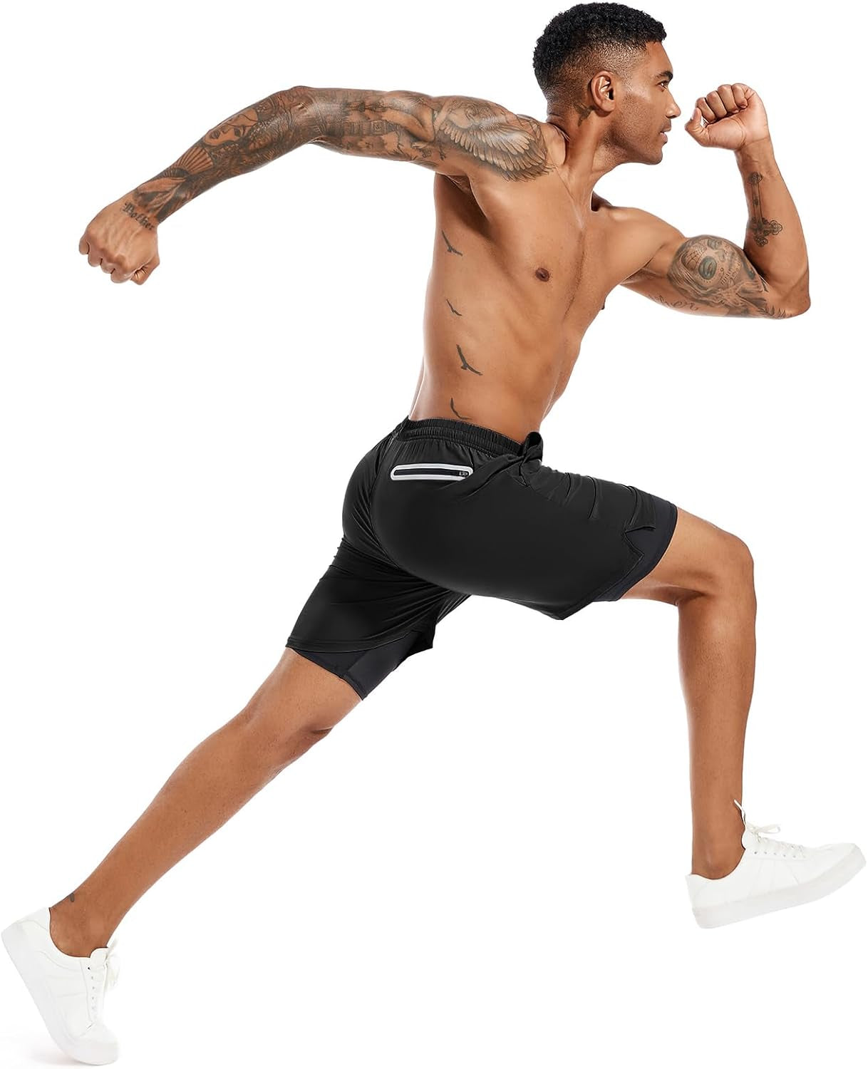 Men's 2-in-1 running shorts by TENJOY with quick-dry fabric, phone pockets, available in 5 or 7 inches for athletic workouts.