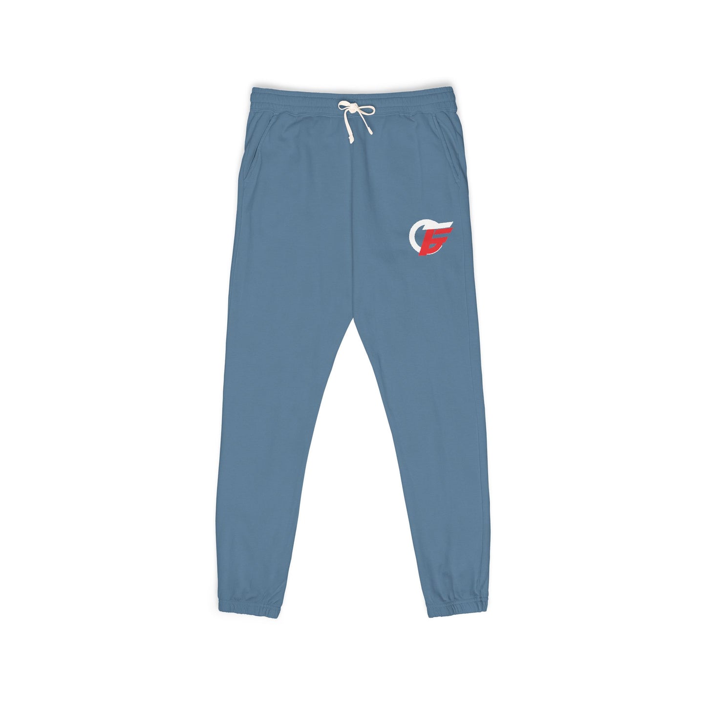 Gray garment-dyed fleece sweatpants with vertical "Gamer" graphic print, casual trousers from Printify.