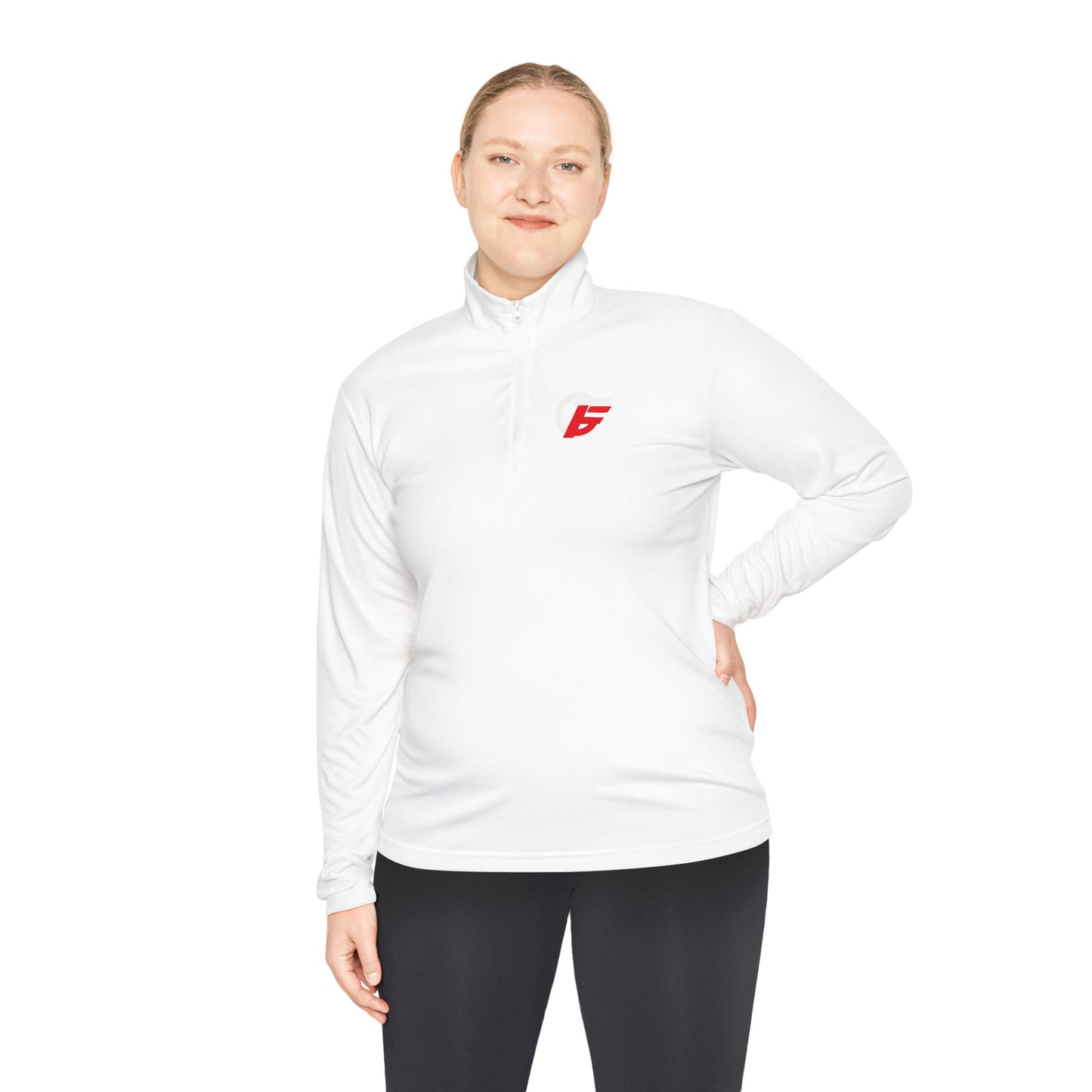 Quarter-Zip Pullover with Small Red 'F' Logo — Minimal Athletic Pullover