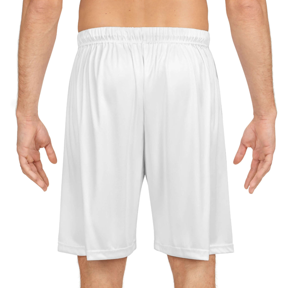 Back view of Qwik-Fit moisture-wicking basketball shorts, showcasing lightweight design and flexible fit for athletic wear.
