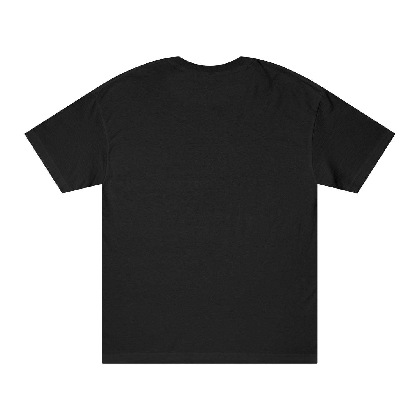 Back view of a unisex cotton classic tee in solid black color, showcasing its comfortable design.