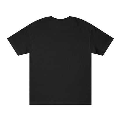 Back view of a unisex cotton classic tee in solid black color, showcasing its comfortable design.