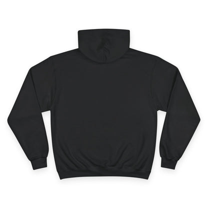 Champion Logo Hoodie — Athletic Black Pullover with Red & White Emblem