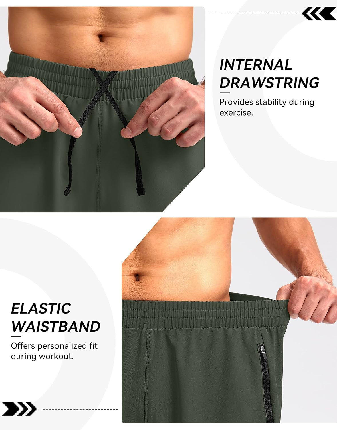 Pudolla men's workout running shorts in 7", 5", or 9" lengths, lightweight athletic shorts with zipper pockets for gym and running.